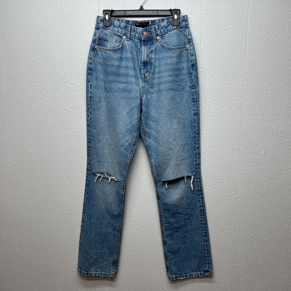 ASOS High Rise Distressed Medium Wash 5-Pocket Cotton Denim Jeans Womens 28/32